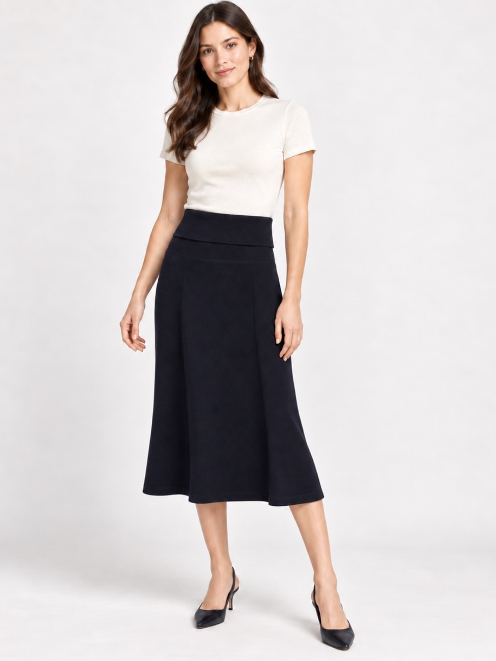 M.M.LaFleur Women’s Knit Skirt Medium Stretch Foldover Waist Jardigan Black